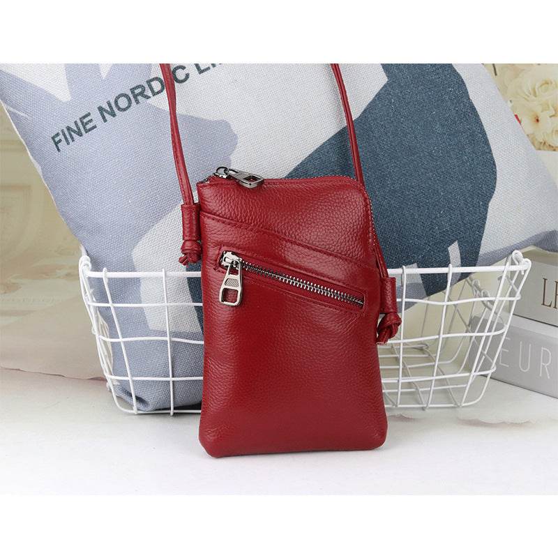 Leather Vertical Shoulder Phone Bag Women Messenger Bag - Mubimart