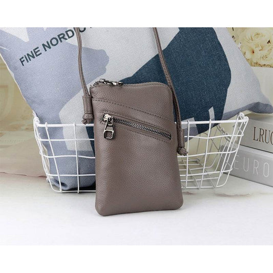 Leather Vertical Shoulder Phone Bag Women Messenger Bag - Mubimart