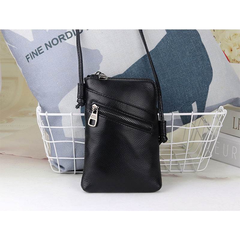 Leather Vertical Shoulder Phone Bag Women Messenger Bag - Mubimart