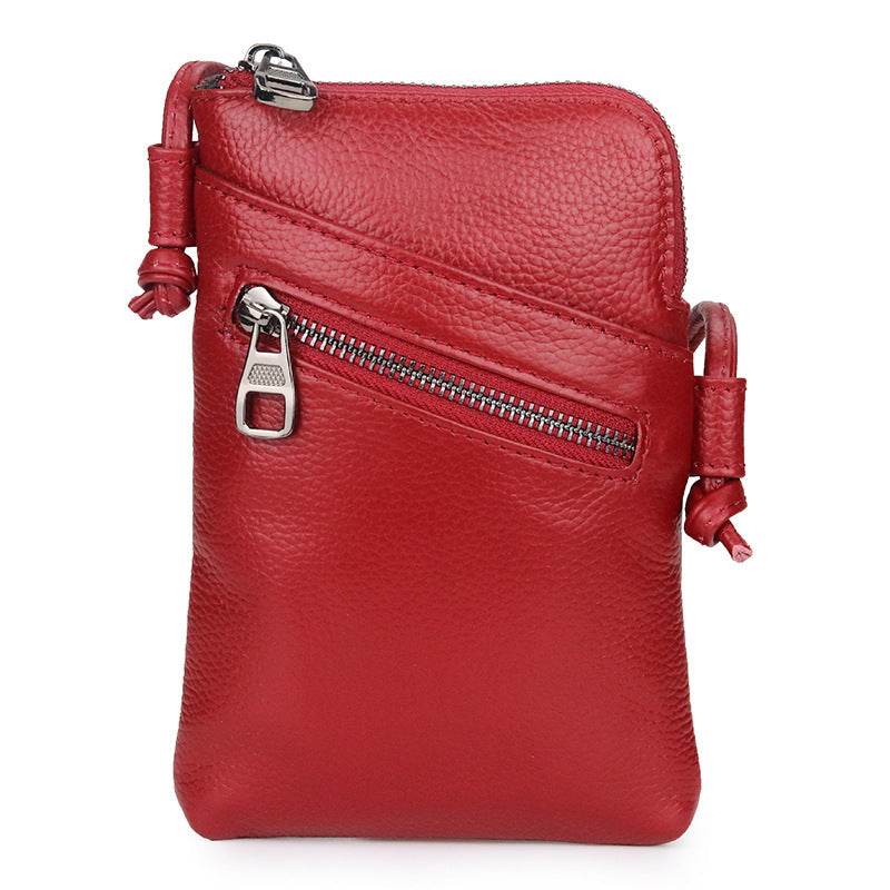 Leather Vertical Shoulder Phone Bag Women Messenger Bag - Mubimart