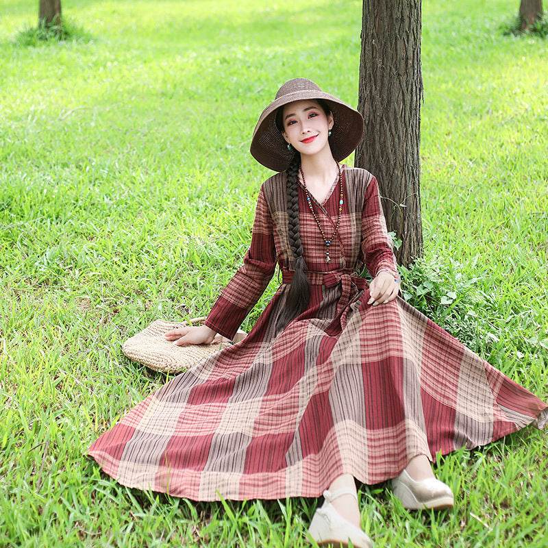 Fashion Plus size Cotton And Linen Mid-length Dress Loose And Thin Long Skirt - Mubimart