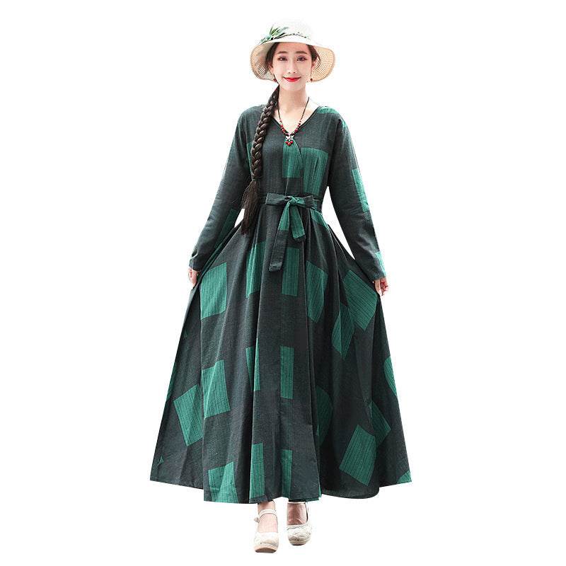 Fashion Plus size Cotton And Linen Mid-length Dress Loose And Thin Long Skirt - Mubimart