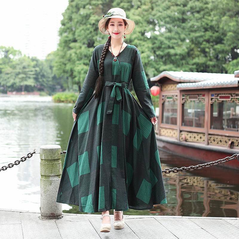 Fashion Plus size Cotton And Linen Mid-length Dress Loose And Thin Long Skirt - Mubimart