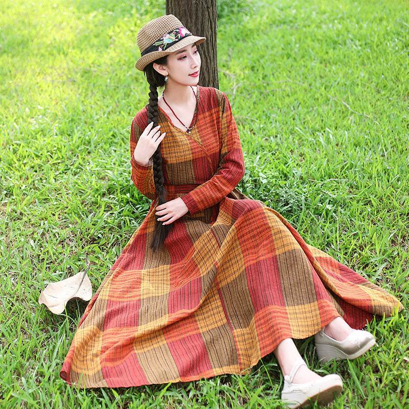 Fashion Plus size Cotton And Linen Mid-length Dress Loose And Thin Long Skirt - Mubimart