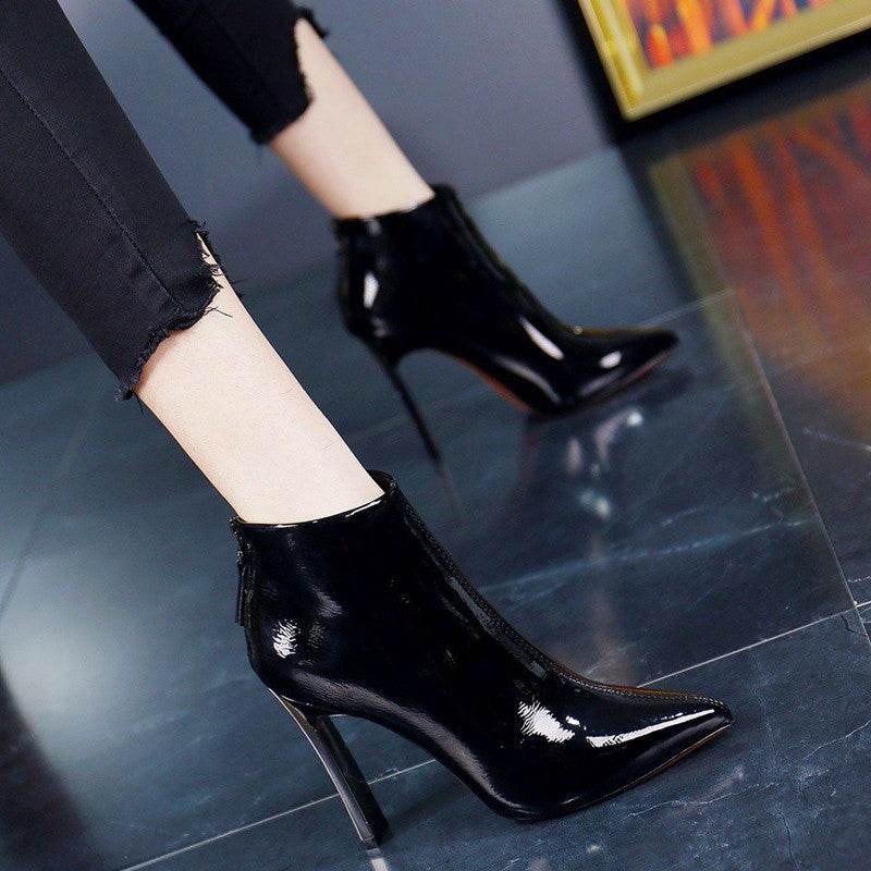 Short Boots Women's High-heeled Stilettos British Style Pointed Toe Thick-heeled High Heels - Mubimart