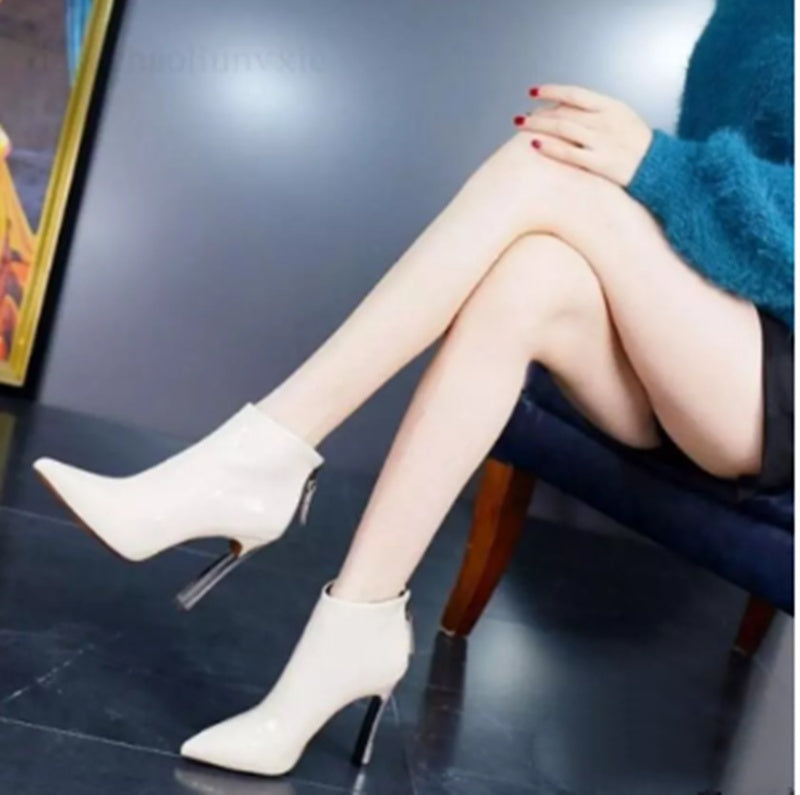 Short Boots Women's High-heeled Stilettos British Style Pointed Toe Thick-heeled High Heels