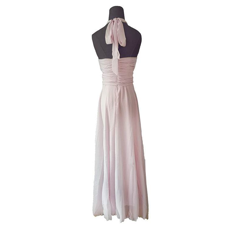 Long Formal Pink Halter Party Prom Bridesmaid Maxi Dress - Mubimart