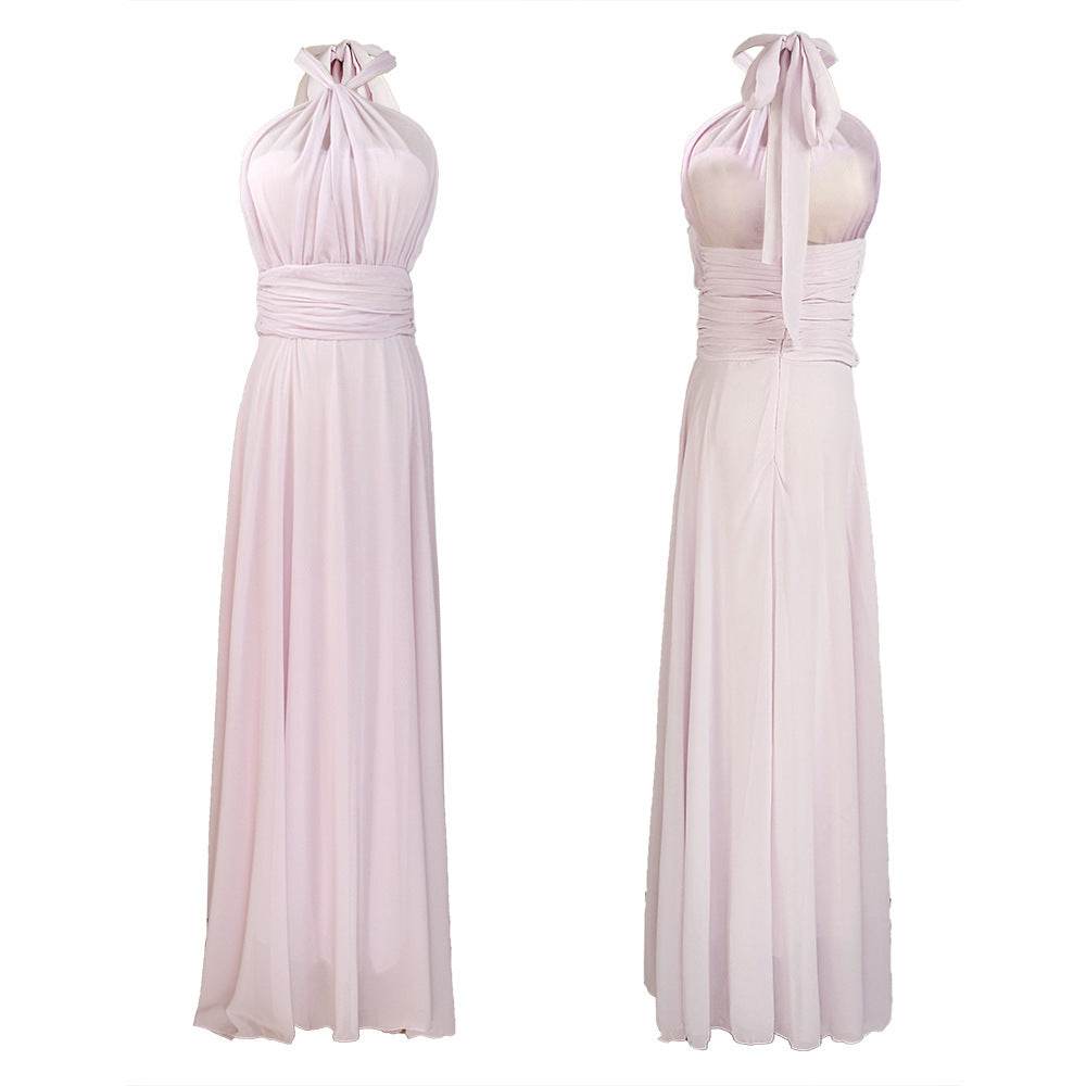 Long Formal Pink Halter Party Prom Bridesmaid Maxi Dress - Mubimart