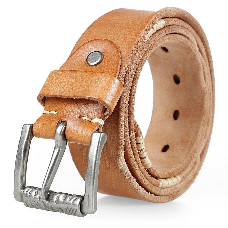 Men's First Layer Cowhide Washed Retro Belt - Mubimart