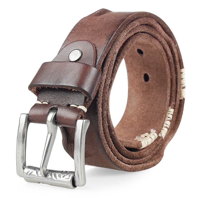 Men's First Layer Cowhide Washed Retro Belt - Mubimart