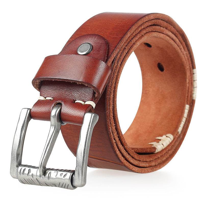 Men's First Layer Cowhide Washed Retro Belt - Mubimart