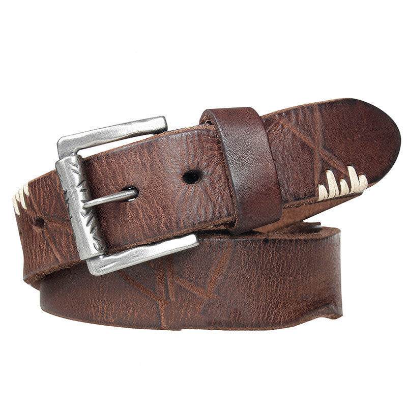 Men's First Layer Cowhide Washed Retro Belt - Mubimart