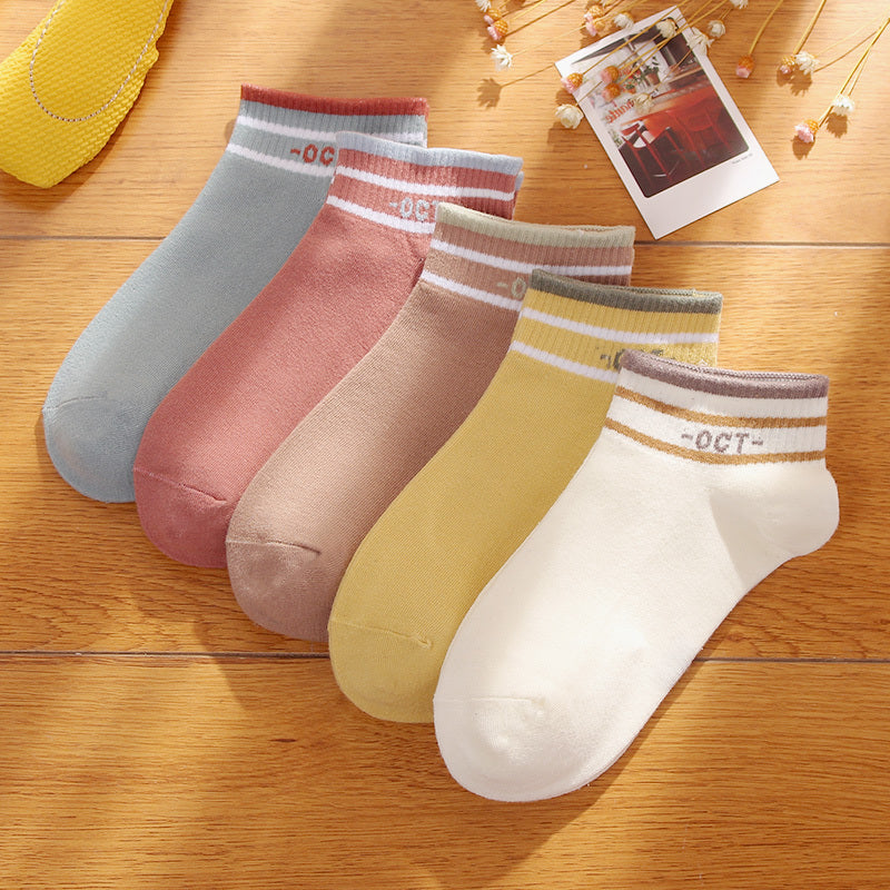 Women's Striped Low-Cut Cotton Socks Korean Version - Mubimart - Sock packs 