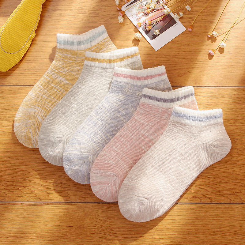 Women's Striped Low-Cut Cotton Socks Korean Version - Mubimart -  