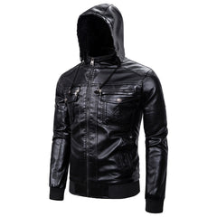 Fleece Warm Leather Jacket With Hooded Leather Jacket