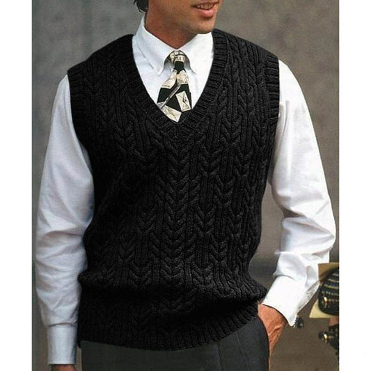 Knitted Vest V-neck Sweater Solid Color Casual - Mubimart