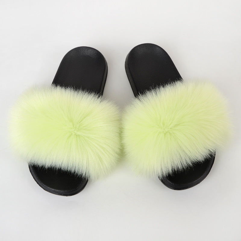 Faux Fox Fur Slippers Women Non Slip Plush Slippers - Mubimart -  