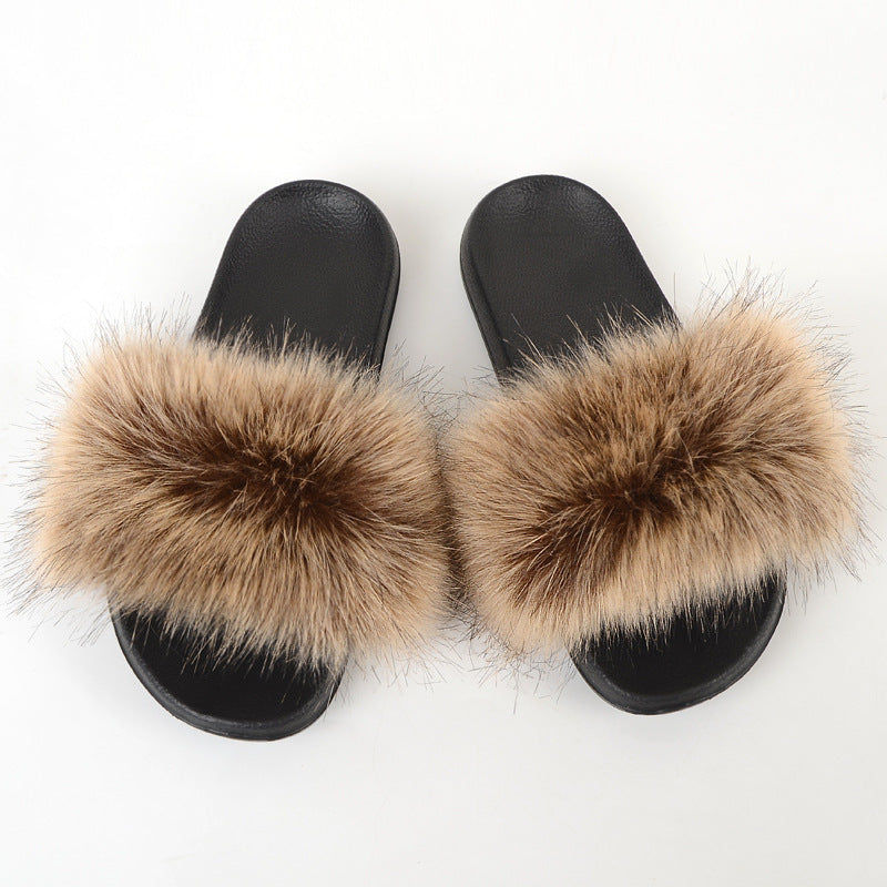 Faux Fox Fur Slippers Women Non Slip Plush Slippers - Mubimart -  