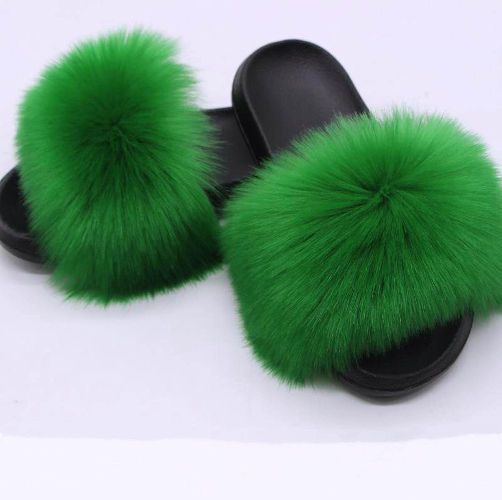 Faux Fox Fur Slippers Women Non Slip Plush Slippers - Mubimart