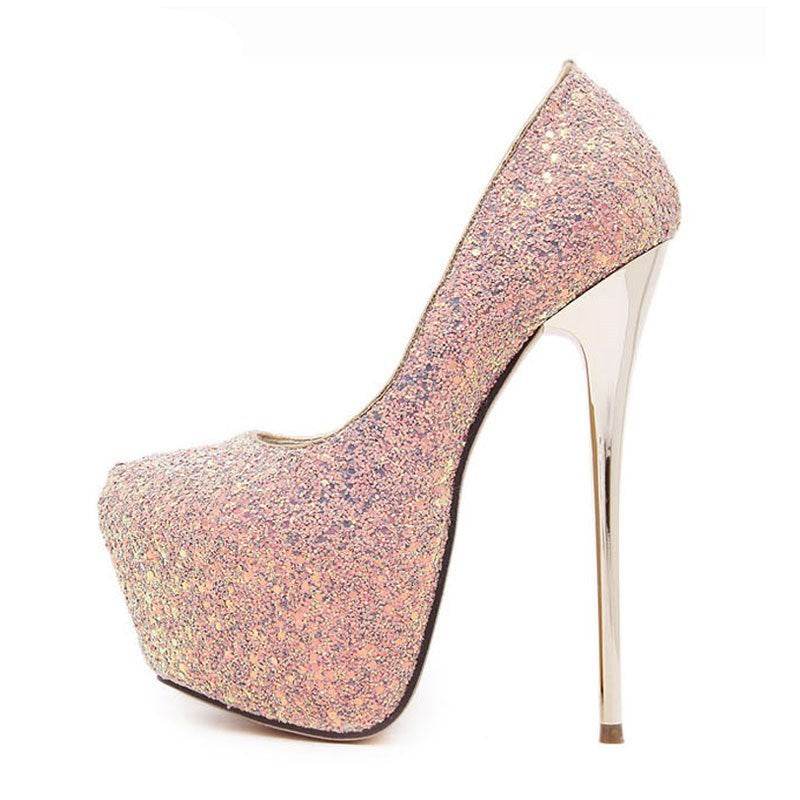Stiletto Platform Women's Sexy Sequined High Heels - Mubimart
