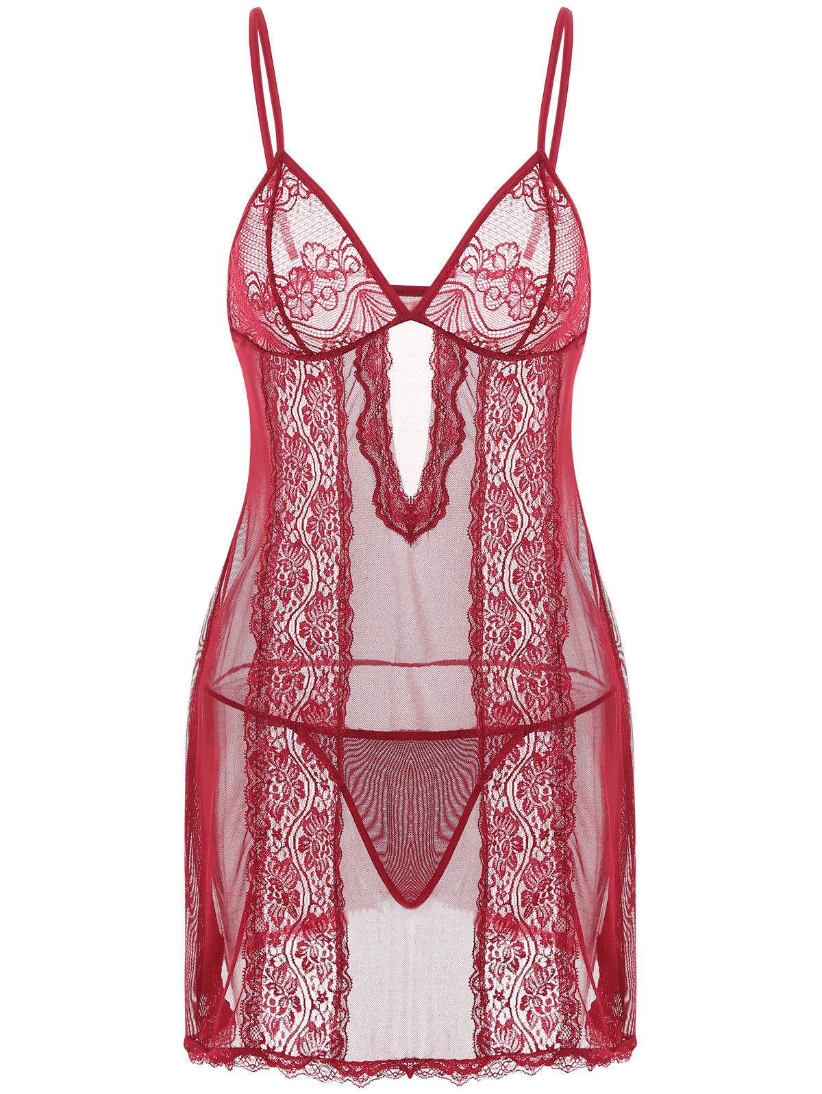 Lace Sling Long Skirt See-through Plus Size Nightdress Panties - Mubimart