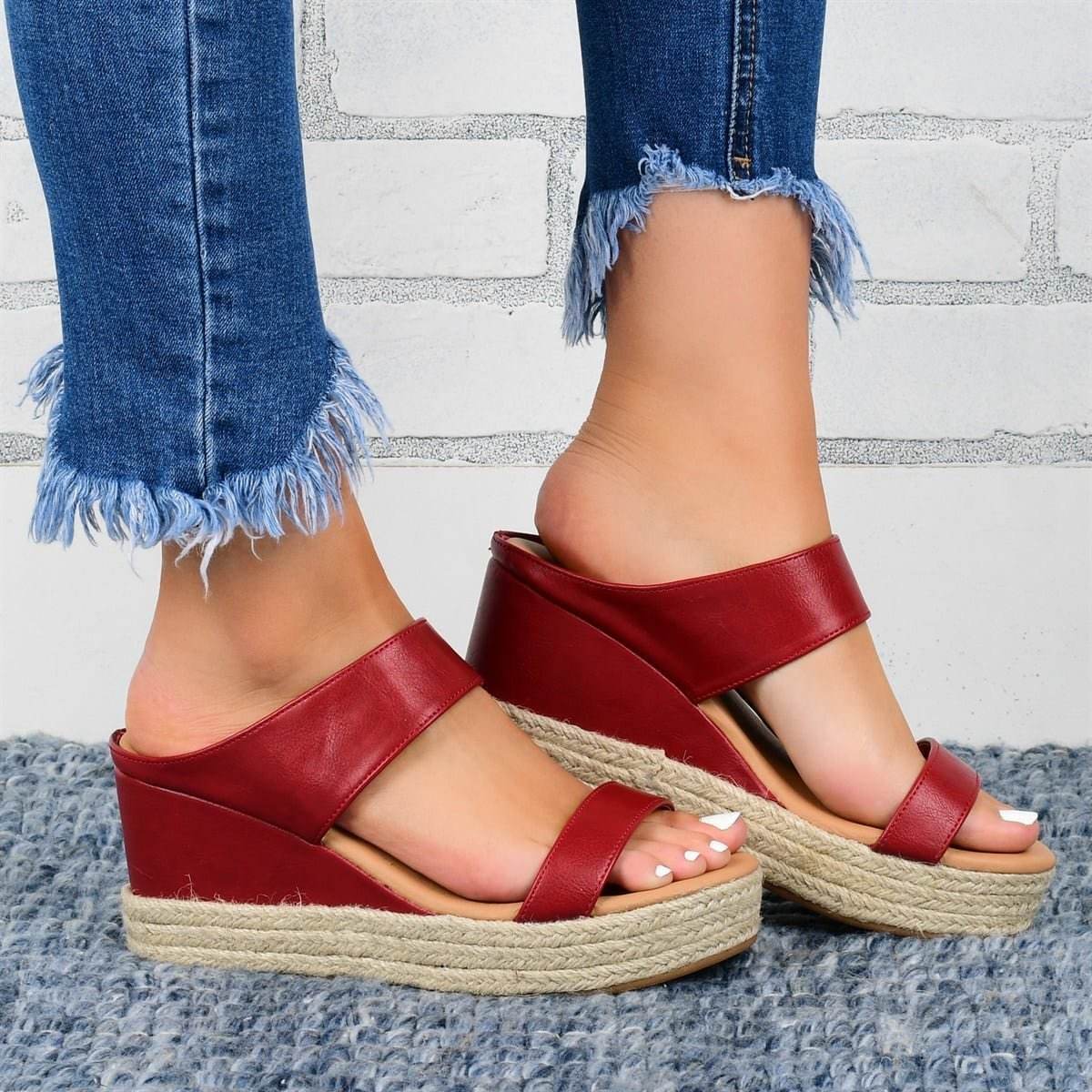 Wedge Heel Slippers Casual Sandals Hemp High Wedge Heel Shoes - Mubimart