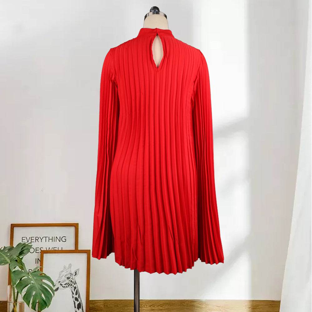 Bat Sleeve Plus Size Loose Casual Pleated Dress - Mubimart