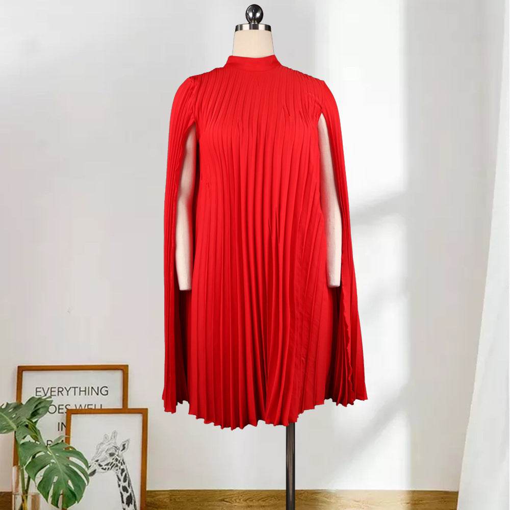 Bat Sleeve Plus Size Loose Casual Pleated Dress - Mubimart