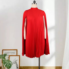 Bat Sleeve Plus Size Loose Casual Pleated Dress - Mubimart - Plus Size Casual Dress 