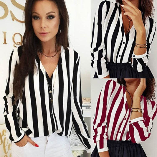 Autumn Casual Ladies Office Blouses Sexy Top - Mubimart