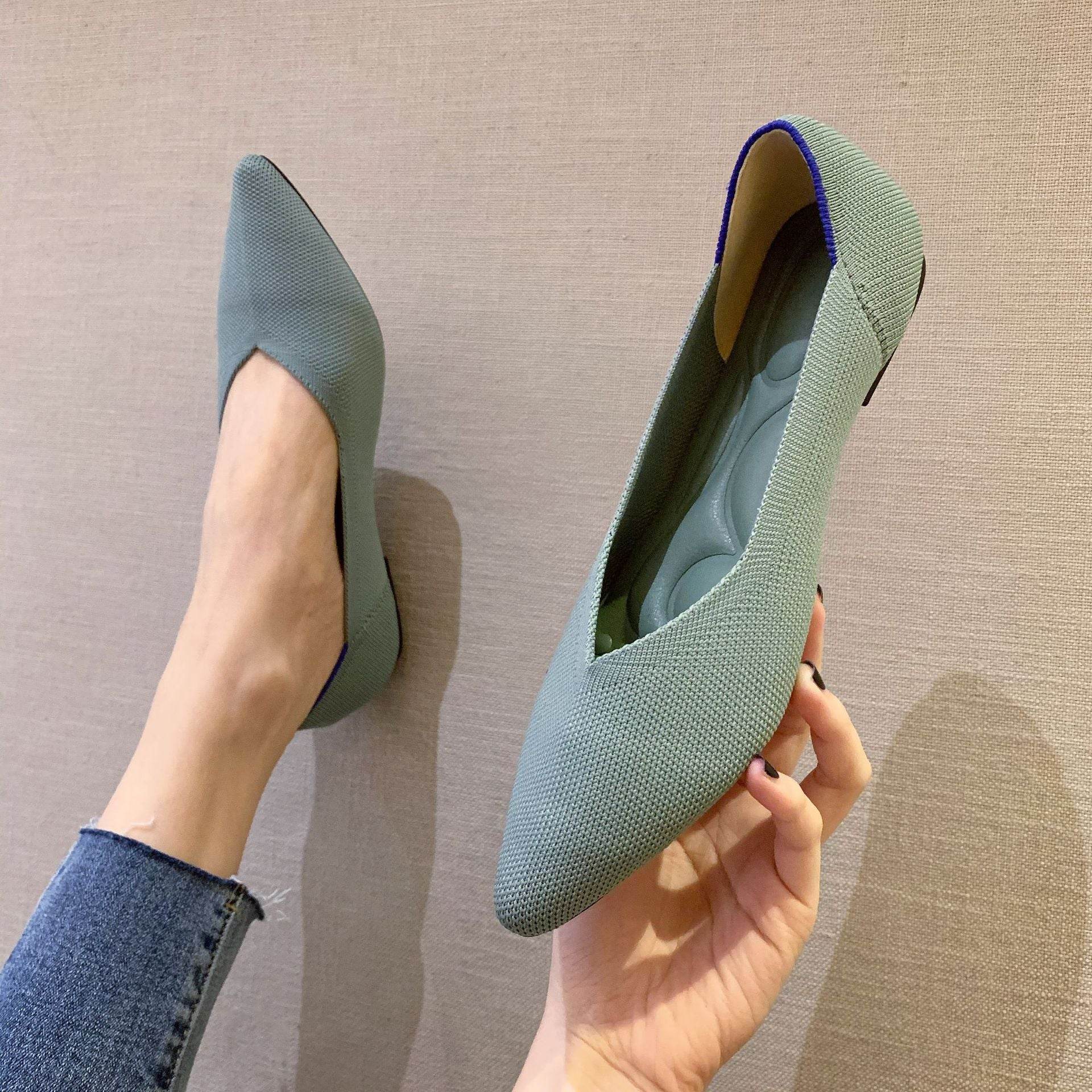 Women's Woven Pointed-toe Flat Knit Single Shoes - Mubimart