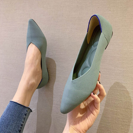 Women's Woven Pointed-toe Flat Knit Single Shoes - Mubimart