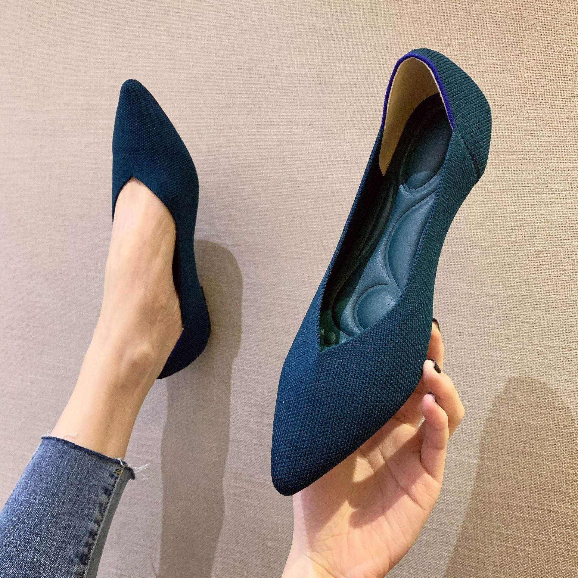 Women's Woven Pointed-toe Flat Knit Single Shoes - Mubimart