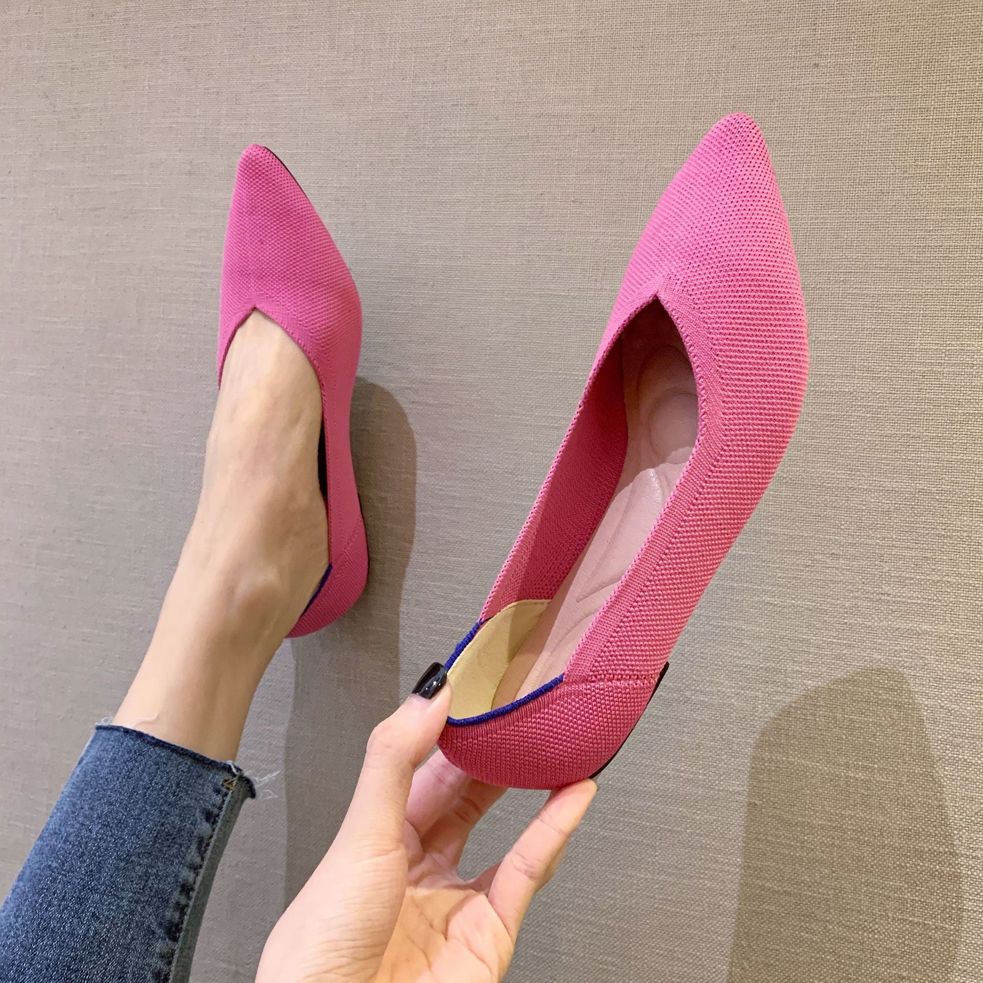 Women's Woven Pointed-toe Flat Knit Single Shoes