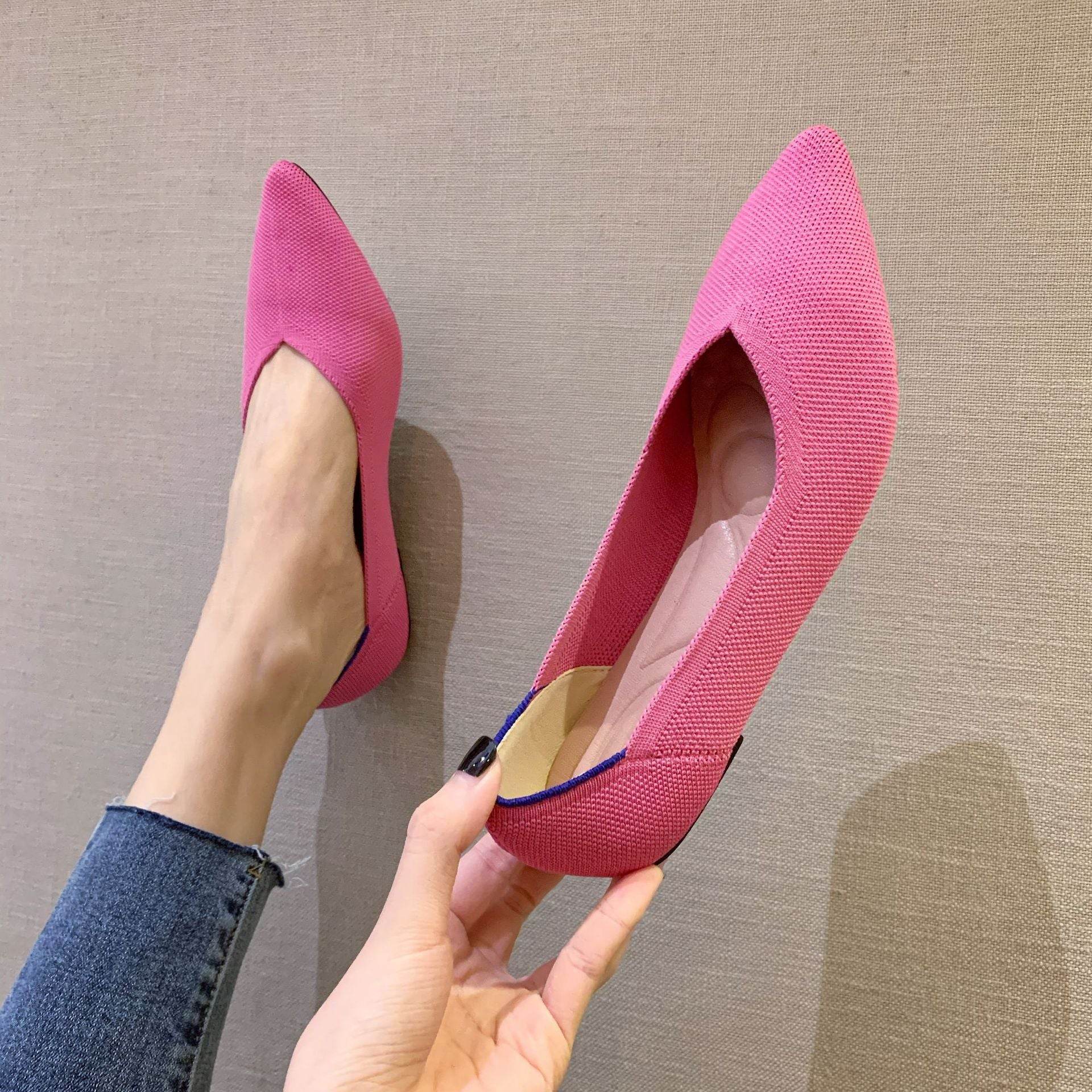 Women's Woven Pointed-toe Flat Knit Single Shoes - Mubimart