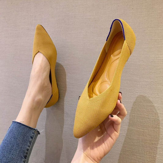 Women's Woven Pointed-toe Flat Knit Single Shoes - Mubimart