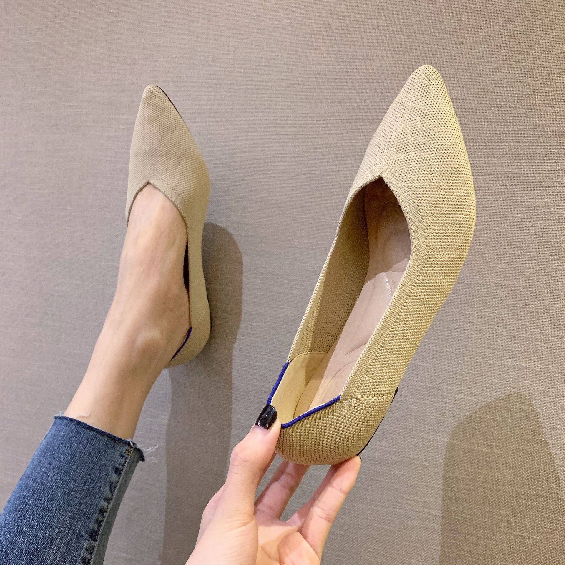 Women's Woven Pointed-toe Flat Knit Single Shoes