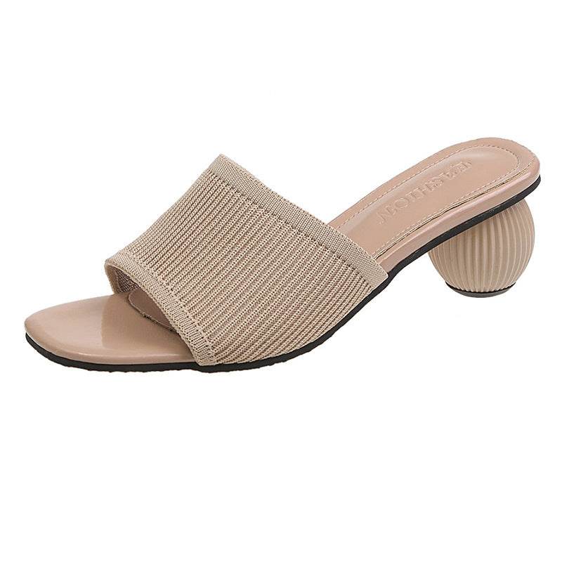Women Slides 5cm High Heels Knitting Mules Summer - Mubimart
