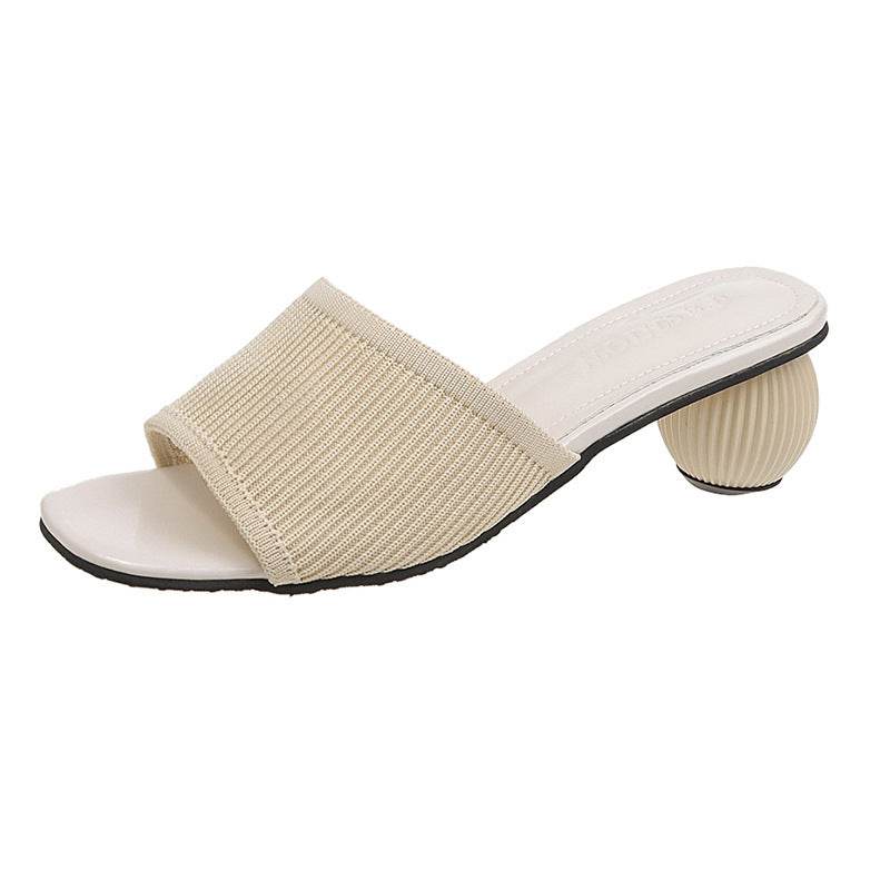 Women Slides 5cm High Heels Knitting Mules Summer - Mubimart
