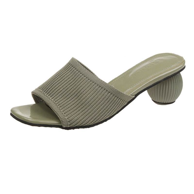 Women Slides 5cm High Heels Knitting Mules Summer - Mubimart