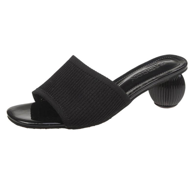 Women Slides 5cm High Heels Knitting Mules Summer - Mubimart