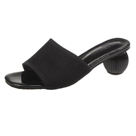 Women Slides 5cm High Heels Knitting Mules Summer - Mubimart
