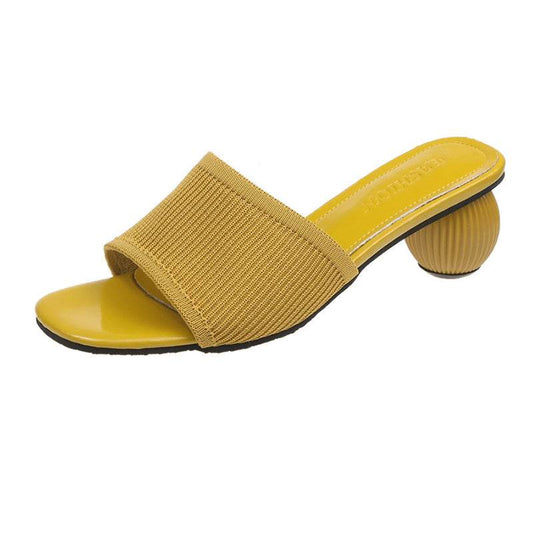 Women Slides 5cm High Heels Knitting Mules Summer - Mubimart