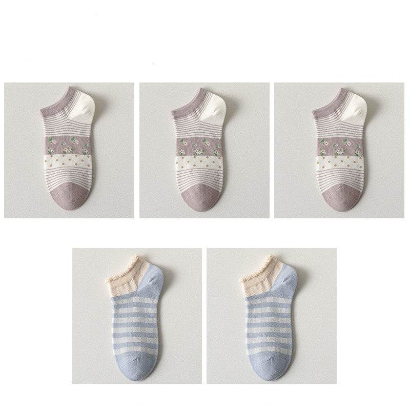 Purple Blue Women's Socks Spring And Summer Shallow Mouth Low Cut Short Socks - Mubimart