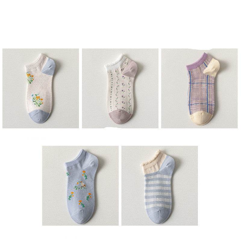 Purple Blue Women's Socks Spring And Summer Shallow Mouth Low Cut Short Socks - Mubimart