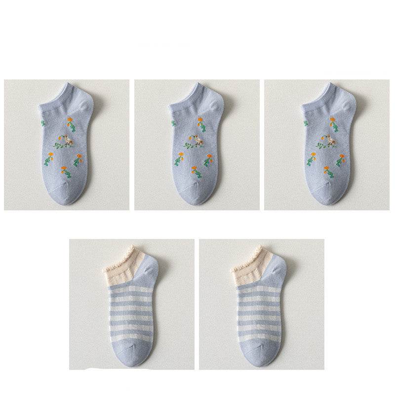 Purple Blue Women's Socks Spring And Summer Shallow Mouth Low Cut Short Socks - Mubimart