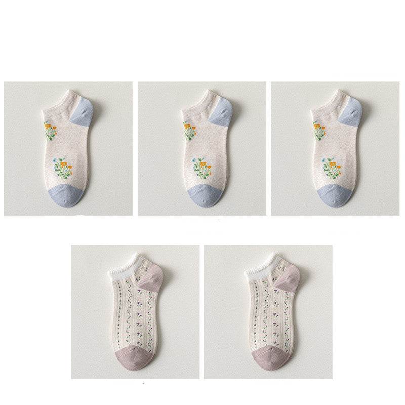 Purple Blue Women's Socks Spring And Summer Shallow Mouth Low Cut Short Socks - Mubimart