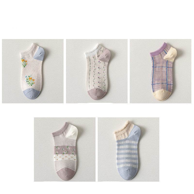 Purple Blue Women's Socks Spring And Summer Shallow Mouth Low Cut Short Socks - Mubimart
