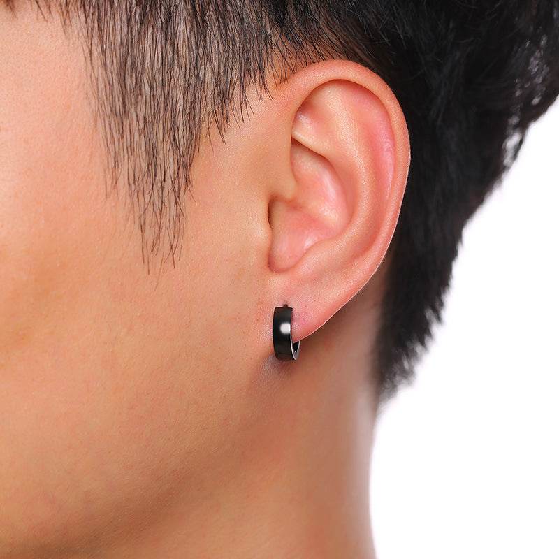 Stainless Steel Light Body Inner Sand Earrings Japanese And Korean Simple Men - Mubimart