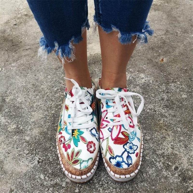 Ethnic Style Printed Flats Shoes Casual Side Zip Slip-on Shoes Loafers Women - Mubimart